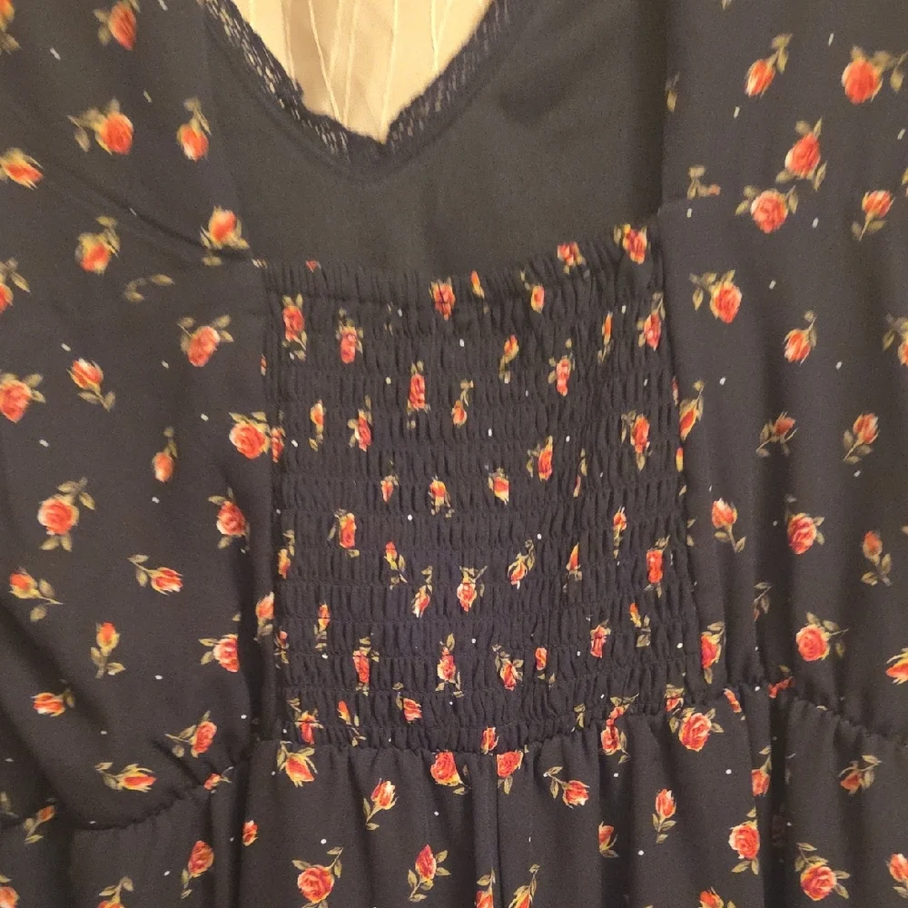 Disney Princess Black Floral Romper with‎ Red and Pink Accents